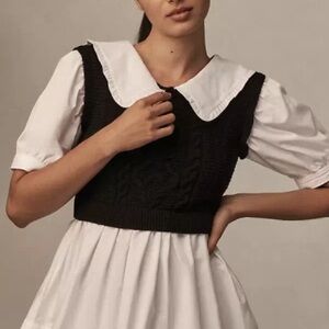 MAEVE Peter Pan Collar Twofer Sweater Top In Black